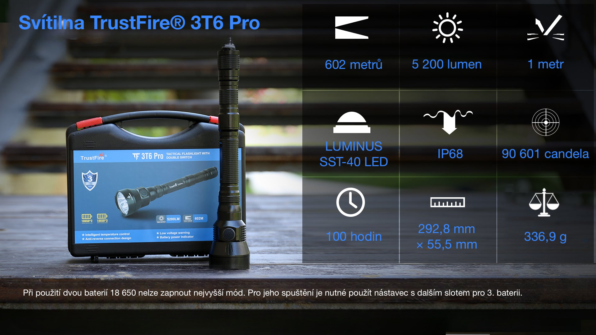 Specifikace svítilny TrustFire 3T6 Pro